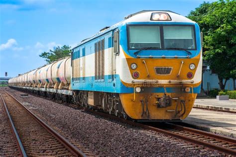 Tanker-freight Train by Diesel Locomotive on the Railway. Stock Image ...