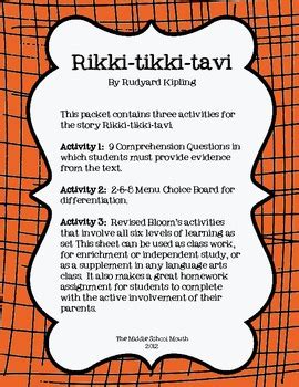 Rikki-tikki-tavi: 3 Activities by The Middle School Mouth | TPT