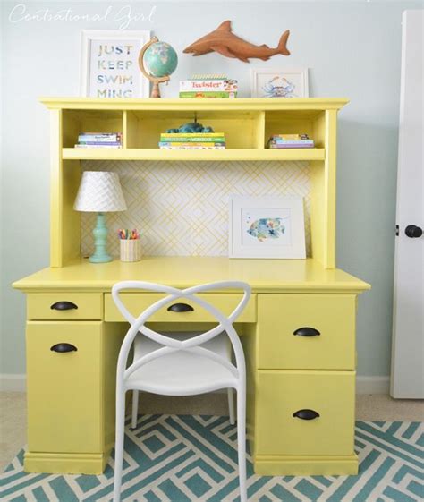 Sunny Yellow Desk + Hutch | Centsational Style | Yellow desk, Study table designs, Painted desk