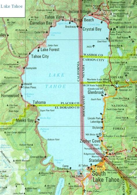 Map of Tahoe area. (Cal-Neva pool, hotel, casino is found at Crystal Bay, north area.) Most ...