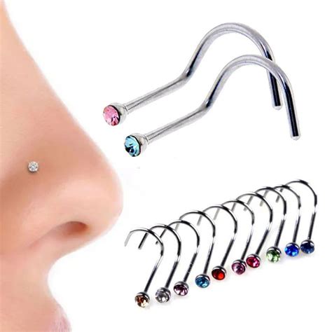 Aliexpress.com : Buy 100pcs Nose Rings 10 Colors 18G Nostril Nose Ring Screw Studs Body Jewelry ...