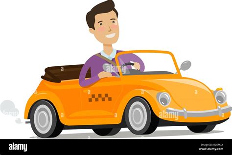 Man driving a car. Taxi service concept. Cartoon vector illustration ...