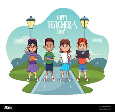 happy teachers day card with students in the street Stock Vector Image ...