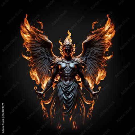 muscular Fire angel. Demon. Angel of light. Isolated against a dark ...