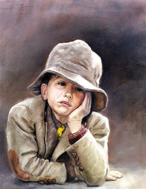 Little Boy Contemplating Painting by Gerardo R Madrigal