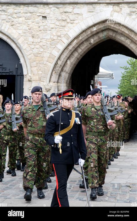 Members of the British territorial Army on parade as they receive the freedom of the City of ...