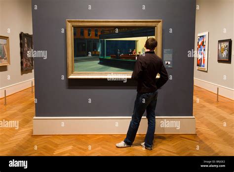 viewer looking at Edward Hopper's NIghthawks, Art Institute of Chicago, Illinois, USA Stock ...