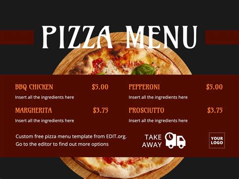 Online customizable pizza menu templates