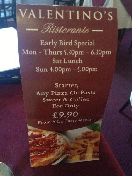 Menu at Valentino's restaurant, Oldham