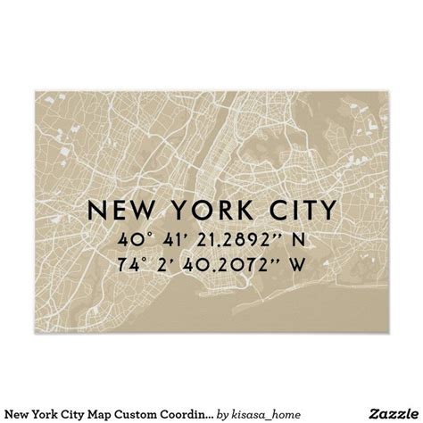 New York City Map Custom Coordinates | Beige Poster | Zazzle | Nueva york