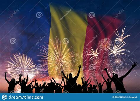 People are Looking on Fireworks and Flag of Romania Stock Photo - Image ...