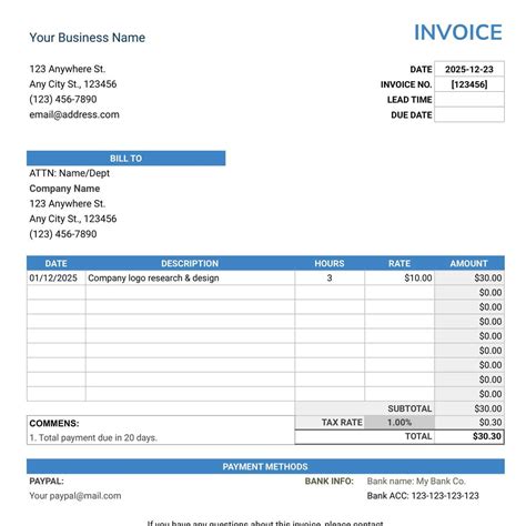 Free Timesheet Invoice Google Docs Template