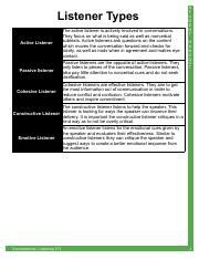 Student Handout - Listener Types.pdf - Listener Types Active Listener ...