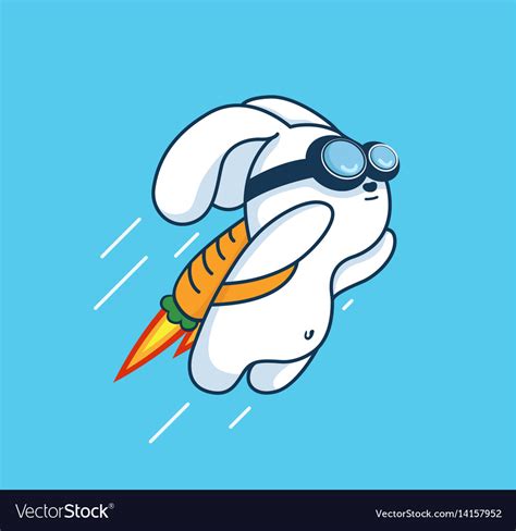 Flying jetpack rocket rabbit launching in sky Vector Image