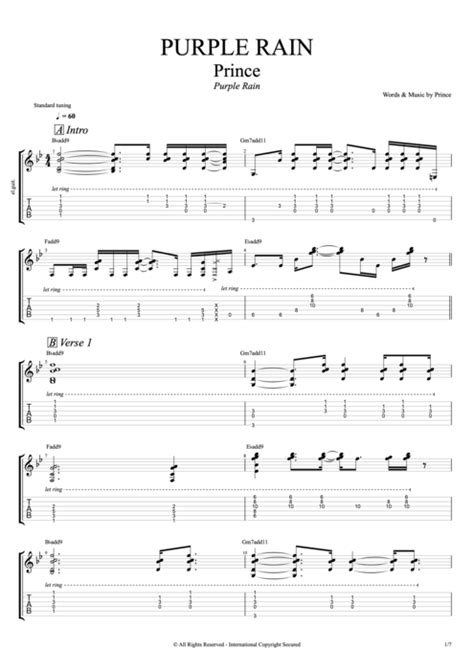 Purple Rain by Prince - Full Score Guitar Pro Tab | mySongBook.com