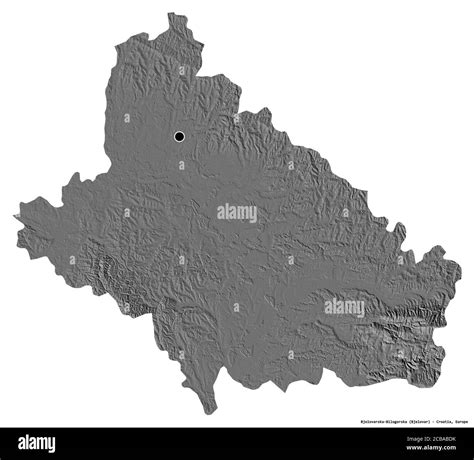 Shape of Bjelovarska-Bilogorska, county of Croatia, with its capital isolated on white ...