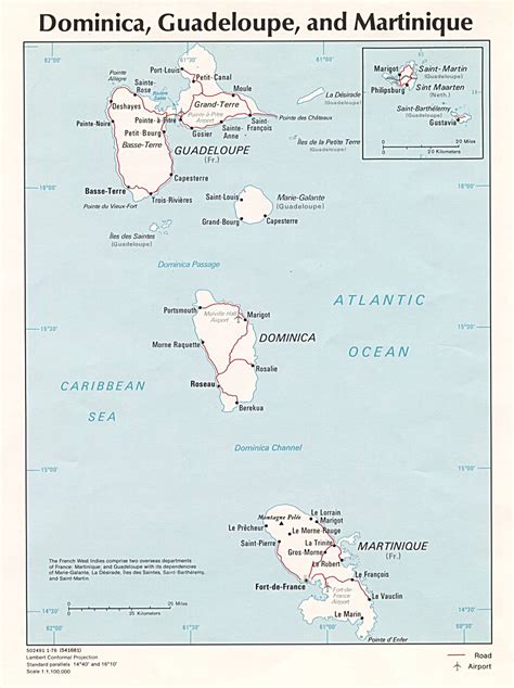 Large detailed political map of Guadeloupe, Martinique and Dominica ...