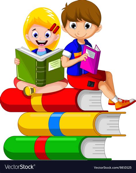 Children cartoon reading on the book Royalty Free Vector