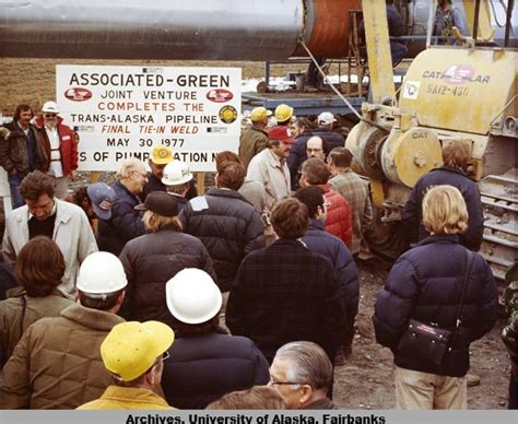 The final weld of the Trans-Alaska Pipeline at Pump Station 3 on Alaska's North Slope ...