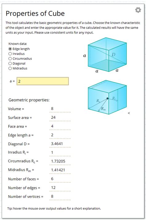 Calculate the geometric properties of a cube. | Geometric properties ...