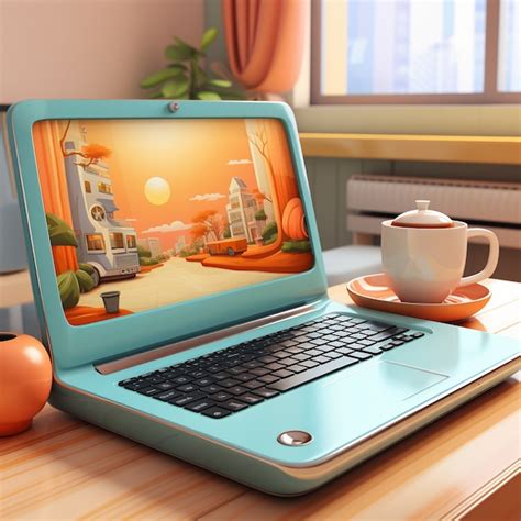 View of 3d laptop device with screen and keyboard | AI-generated image