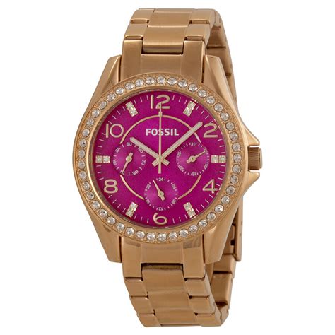 Fossil Riley Multi-Function Pink Dial Rose Gold-tone Ladies Watch ...