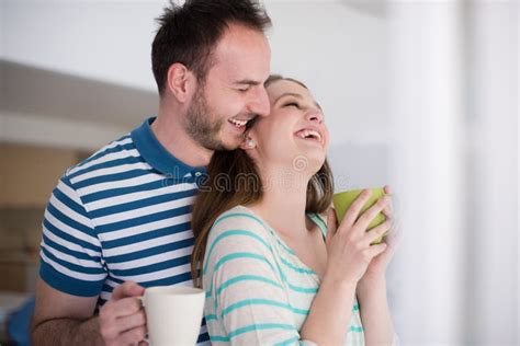 Young Handsome Couple Enjoying Morning Coffee Stock Image - Image of ...