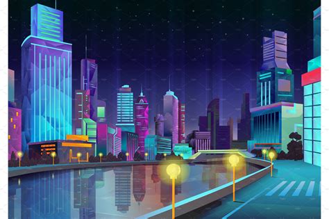 Night city urban style, downtown | Work Illustrations ~ Creative Market