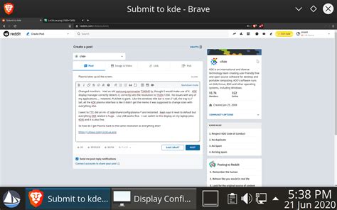 Plasma resolution issue, takes up entire screen. : r/kde