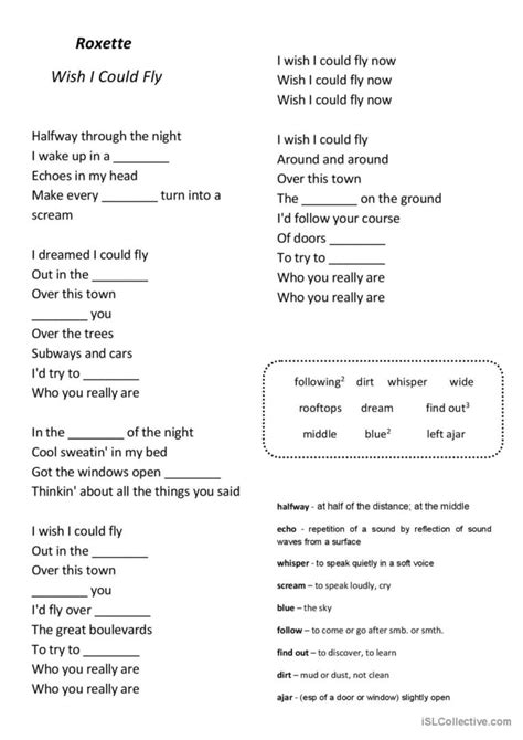 I Wish I Could Fly song by Roxette n…: English ESL worksheets pdf & doc