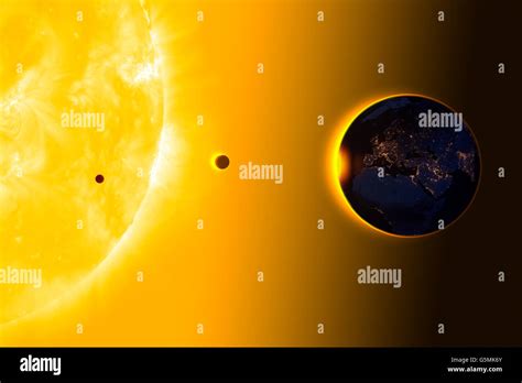 Earth, Venus, Mercury in orbit around the Sun. The suns diameter is ...