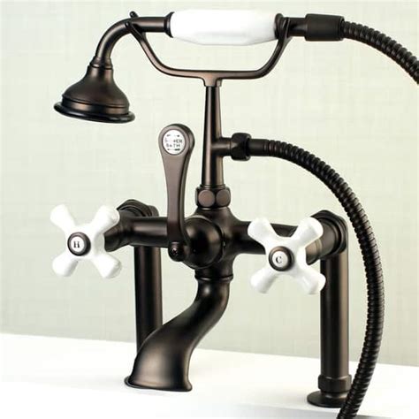 Deck-mount Oil Rubbed Bronze Clawfoot Tub Faucet with Hand Shower - On ...