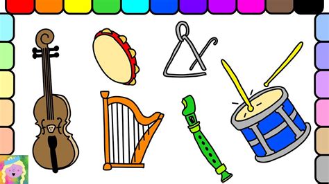 Learn How To Draw And Color Musical Instruments And Learn Colors With ...