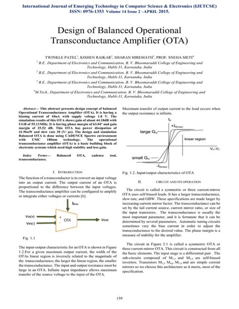 Design of Balanced Operational Transconductance Amplifier (OTA)