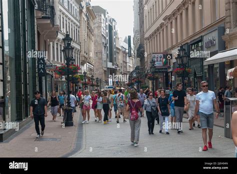 Pedestrian Street Scene in Vörösmarty tér on Vaci Utca District 5, Budapest, Hungary Tourism ...