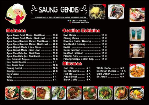 Percetakan Beryl Repro: Contoh Menu Warung Makan. Saung Makan, Restoran