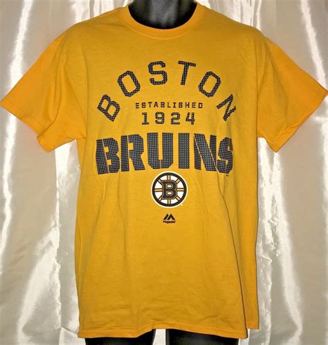 NWT Mens Boston Bruins Majestic Yellow Dotted Graphic S/S Cotton T ...