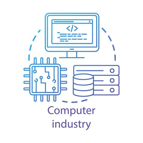 Computer industry concept icon. Hardware, software development. Programming. Data server, CPU ...