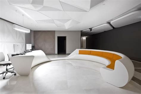 Modern Office Design with White and Orange Furniture