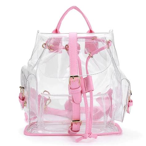 Korean cute Clear Plastic Transparent Backpacks ladies women girl student Female Backpack travel ...