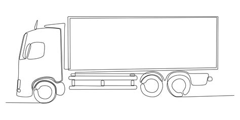 One line drawing of a modern large trailer truck with containers. Courier cargo 7435242 Vector ...