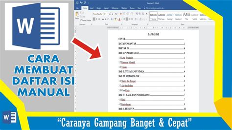 Cara membuat daftar isi manual di microsoft word 2016 - YouTube