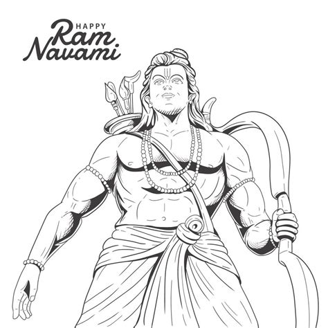 illustration sketch of Lord Rama with bow arrow. Happy Ram Navami 20866536 Vector Art at Vecteezy