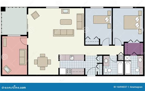 Floor Plan Of Two-bed Condo With Den, Furniture Stock Vector - Image ...