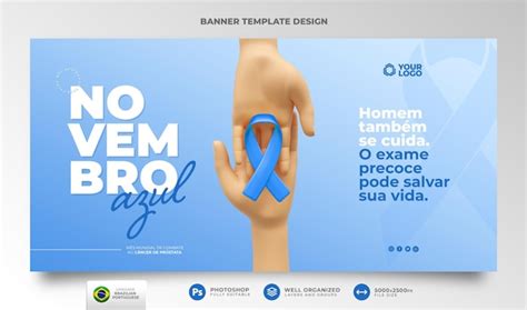 Banner da campanha Novembro Azul em renderização 3d em português ...