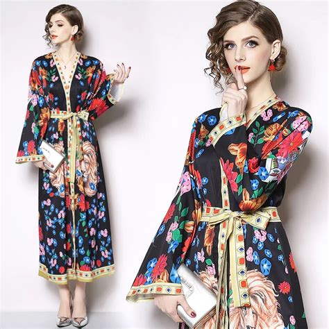 black lion print women dress female Vintage elegant Floral maxi dress ...