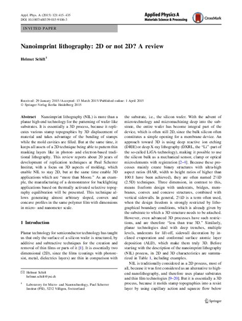 (PDF) Nanoimprint lithography: 2D or not 2D? A review | Helmut Schift ...