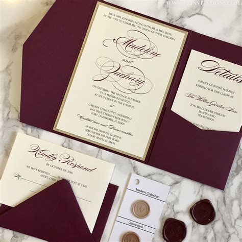 Burgundy Wedding Invitations are perfect for an elegant Fall or Winter Wedding! This set has a ...