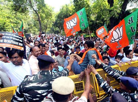 Delhi BJP supporters stage a protest