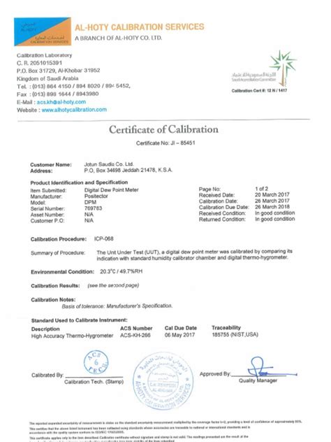 Instrument Calibration Certificate | PDF